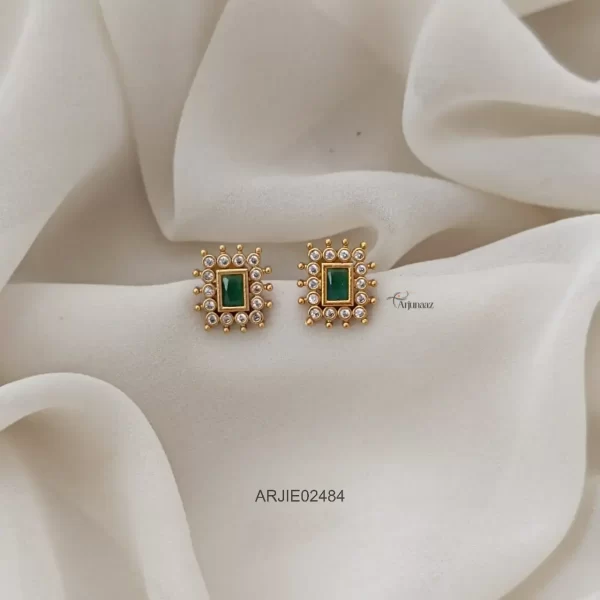 White & Emerald Rectangle Earrings