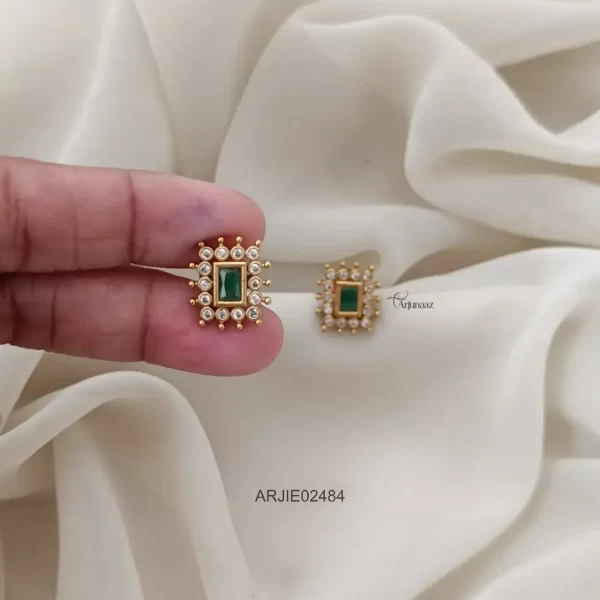 White & Emerald Rectangle Earrings