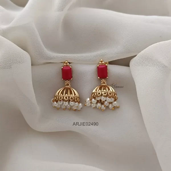 Traditional Coral with Pearl Jhumkas
