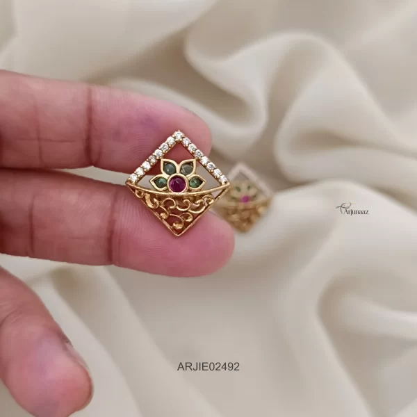 Multi Stone Floral Square Stone Earrings