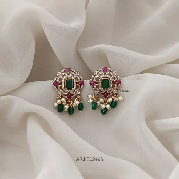 Emerald Beads CZ Stone Earrings