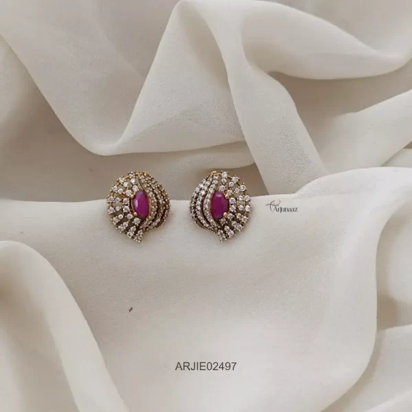 Ruby & CZ Stone Stud Earrings