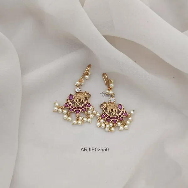 Elephant Ruby Stone Hook Drop Earrings