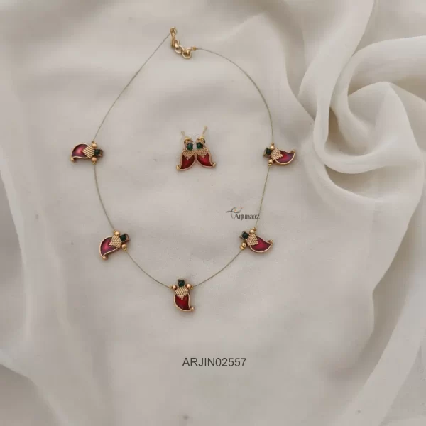 Enamel Palakka Invisible Necklace Set