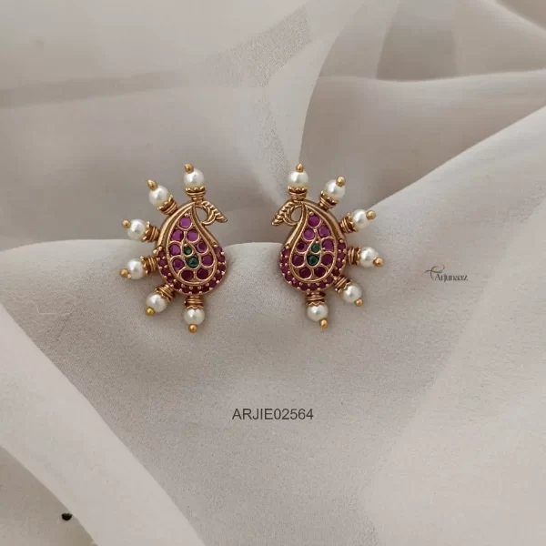 Green & Ruby Peacock Pearl Earrings