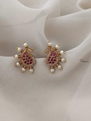 Ruby & White Peacock Pearl Earrings