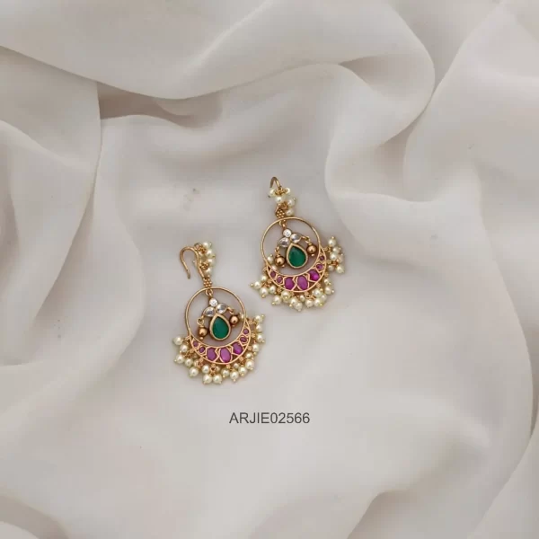 Multi Stone Pearl Hook Drop Earrings