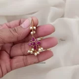 Floral Ruby Hook Drop Earrings