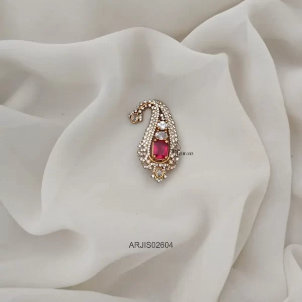 Ruby & White Stone Saree Pin