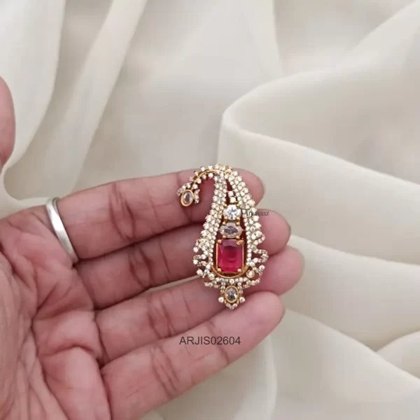 Ruby & White Stone Saree Pin