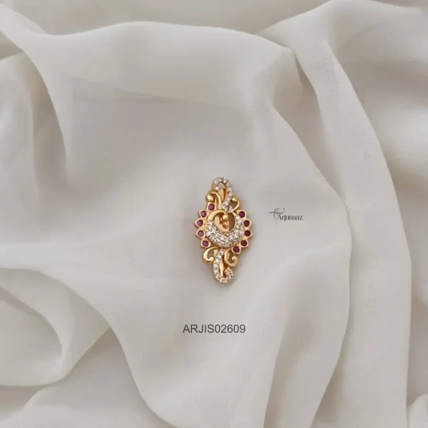 Elegant Ruby & White Peacock Saree Pin