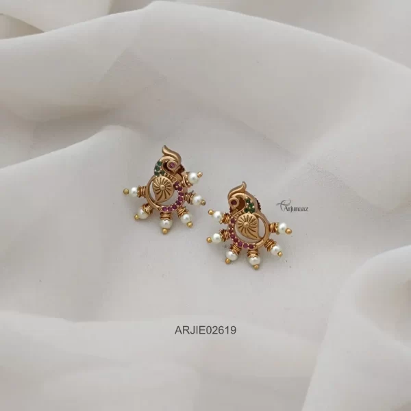 Ruby & Green Peacock Stud Earrings