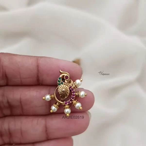 Ruby & Green Peacock Stud Earrings