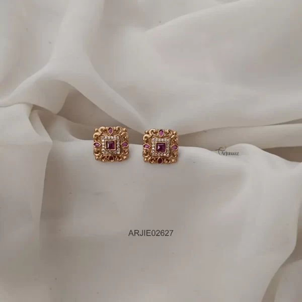 Matte Finish Square Ruby Earrings