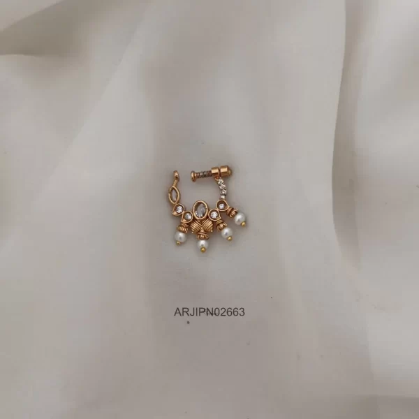Pearl and White Stone Nose Ring