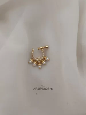 White Stone Bridal Pearl Nose Ring