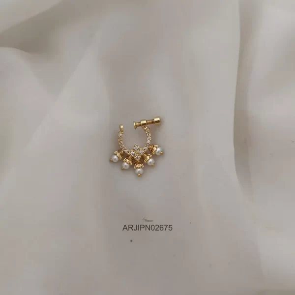 White Stone Bridal Pearl Nose Ring