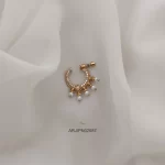 Gold Look White with Pearl Nose Ring