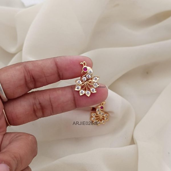 Peacock White Stone Stud Earrings