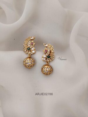 White Beaded Stone Peacock Earrings