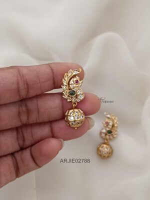 White Beaded Stone Peacock Earrings