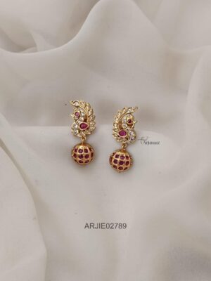 Ruby Beaded Stone Peacock Earrings