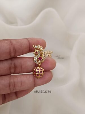 Ruby Beaded Stone Peacock Earrings