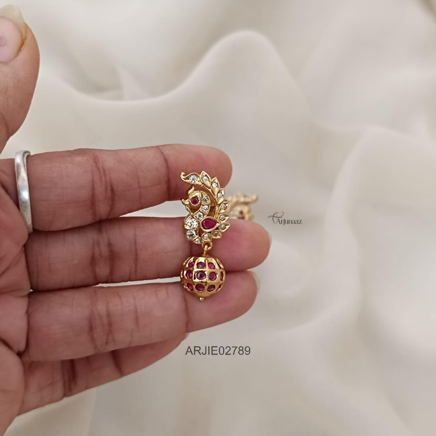 Ruby Beaded Stone Peacock Earrings Ruby Beaded Stone Peacock Earrings