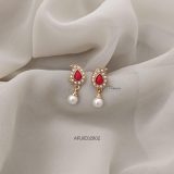 Coral & Pearl Mango Earrings