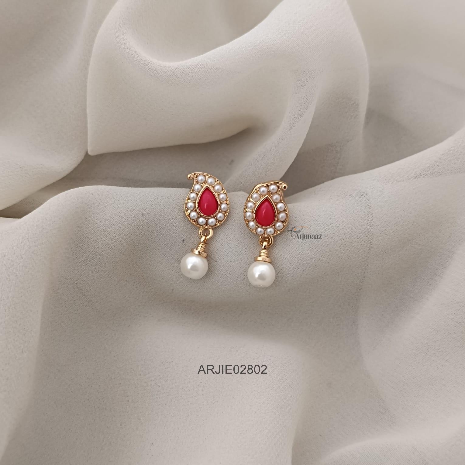 2802-01 Coral & Pearl Mango Earrings