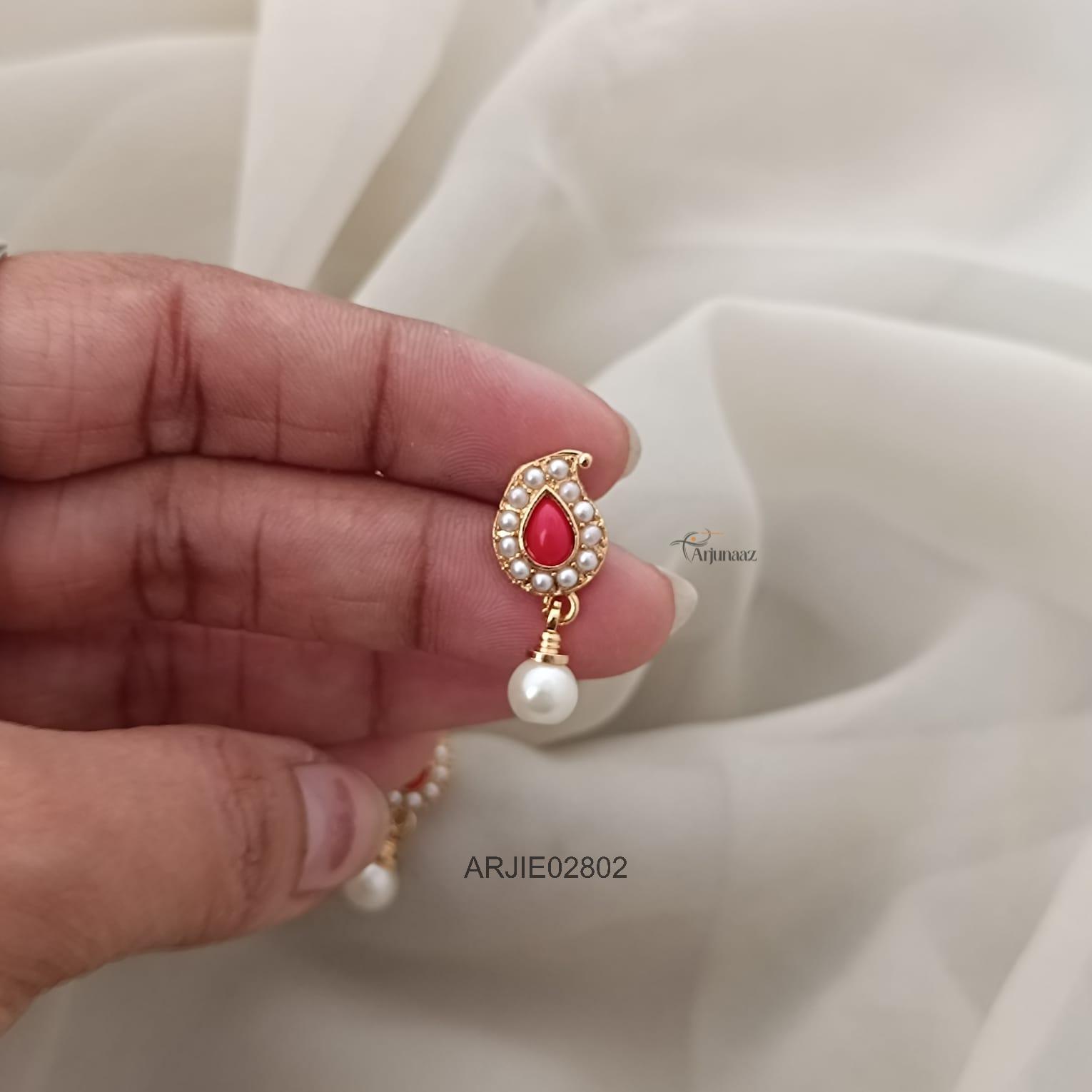 2802-02 Coral & Pearl Mango Earrings