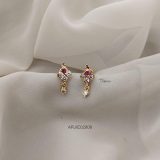 Ruby & White Screw Back Earrings