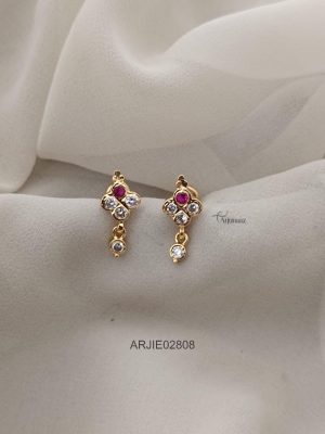 Ruby & White Screw Back Earrings