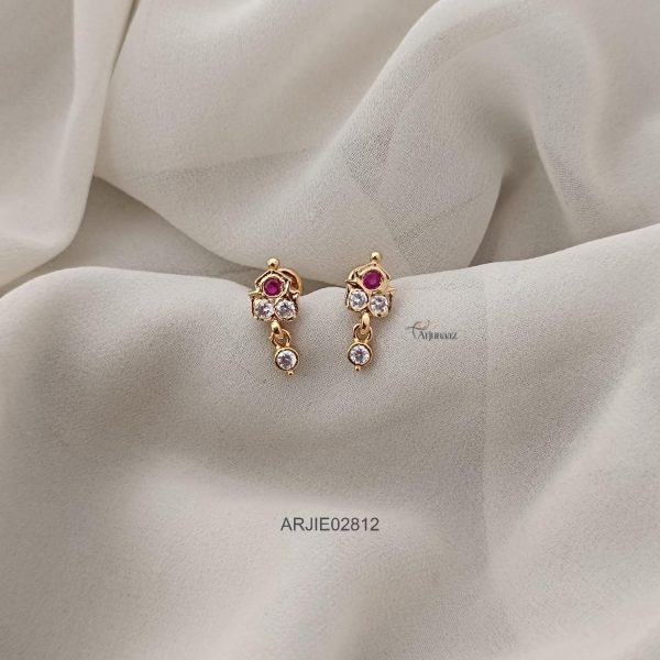 Simple Ruby & White Screw Back Earrings