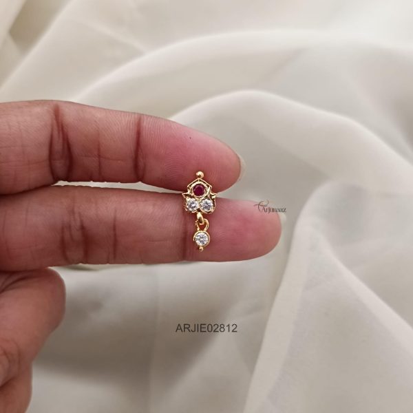 Simple Ruby & White Screw Back Earrings