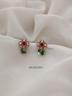 Floral Green Beads Mini Earrings