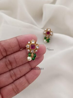 Floral Green Beads Mini Earrings