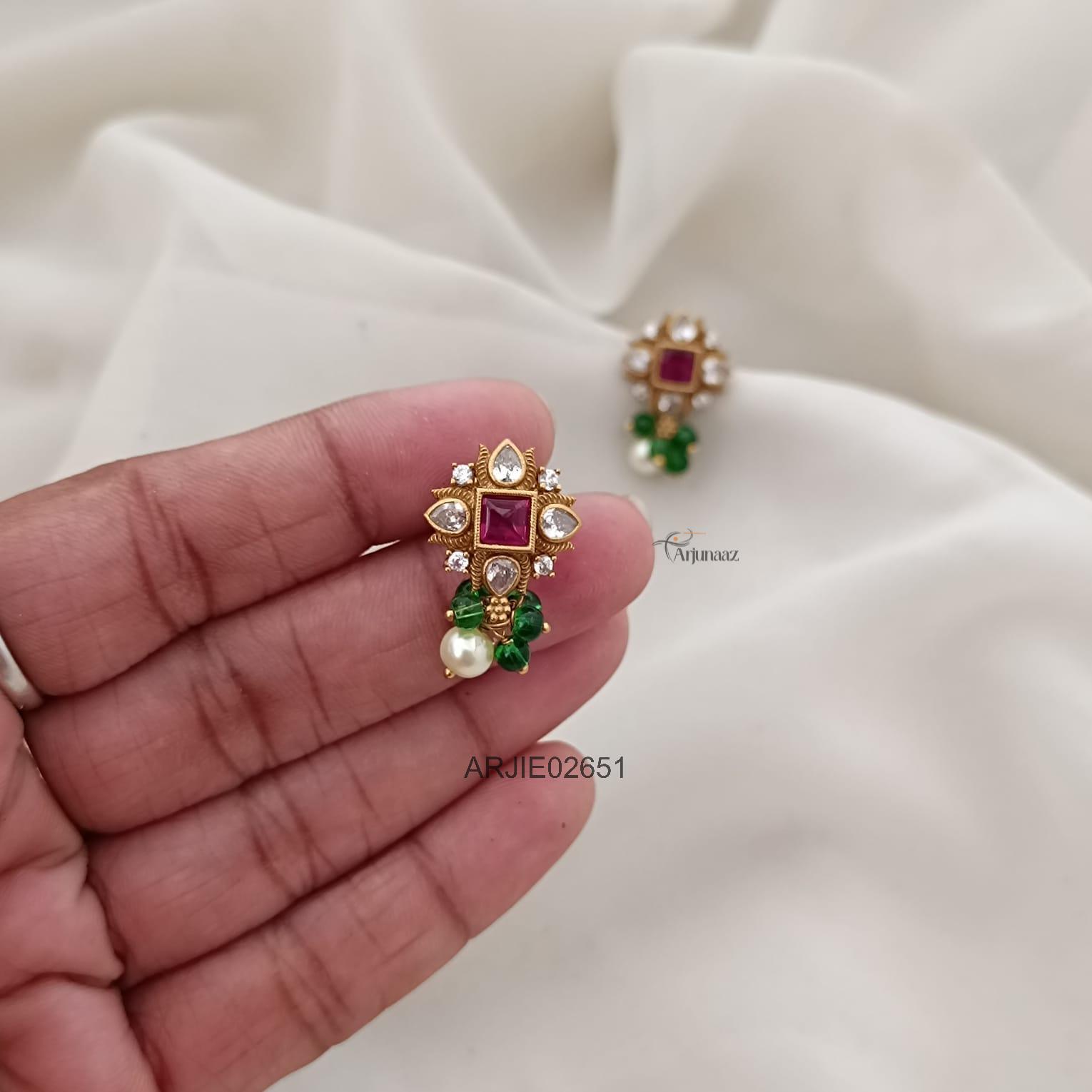 2651-02 (1) Floral Green Beads Mini Earrings