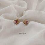 Ruby and White Square Stud Earrings