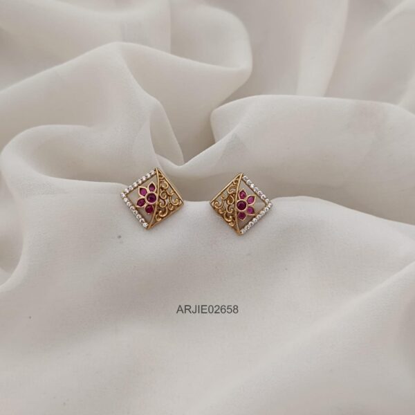 Ruby and White Square Stud Earrings