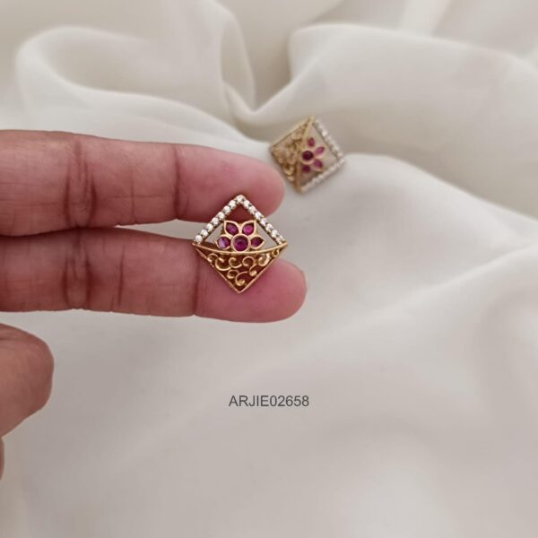 Ruby and White Square Stud Earrings