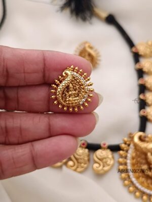 Peacock and Lakshmi Black Thread Necklace