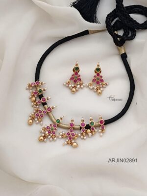 Kemp Floral Black Thread Necklace