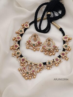 Uncut Stone Chandbali Design Thread Necklace