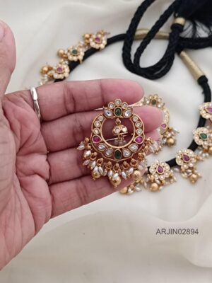 Uncut Stone Chandbali Design Thread Necklace