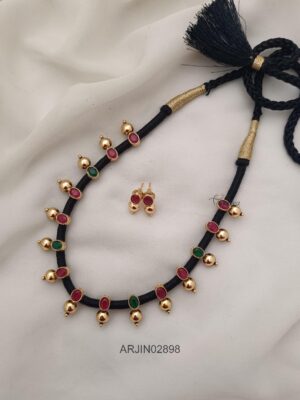 Ruby & Green Black Thread Necklace
