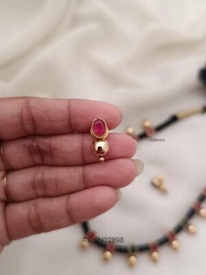 Ruby & Green Black Thread Necklace