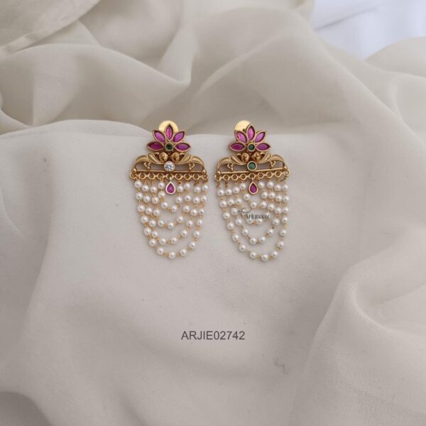 Floral Ruby Pearl Layered Earrings