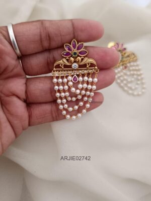 Floral Ruby Pearl Layered Earrings