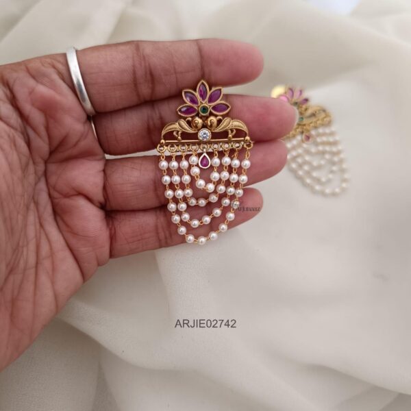 Floral Ruby Pearl Layered Earrings